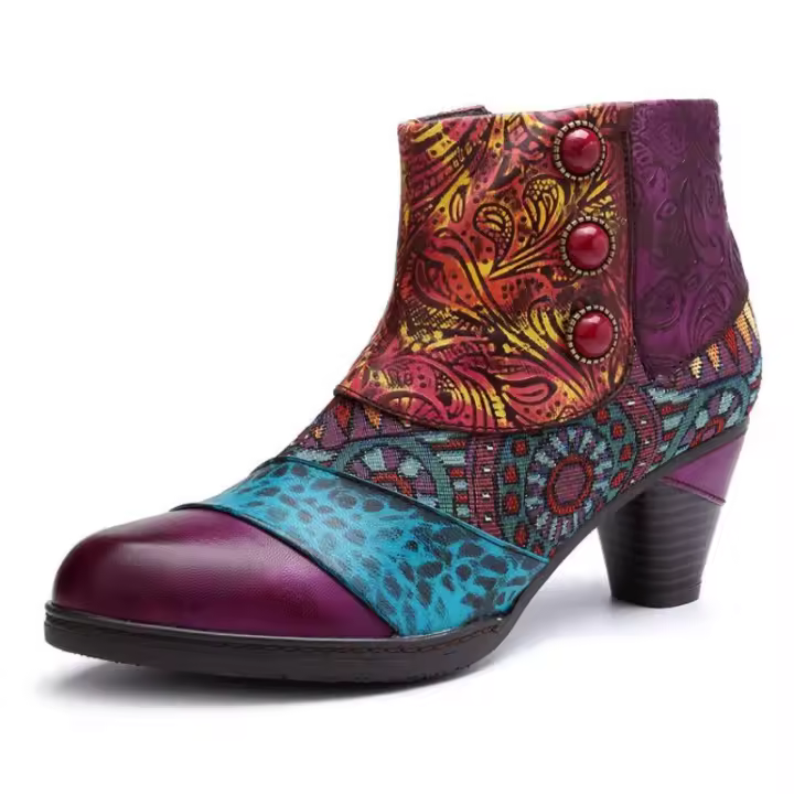 Zapatos de mujer europeos y americanos, botas de mujer de moda con bordado Retro, botas de tacón alto con bordado bohemio - 1