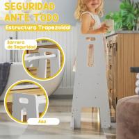 Taburete de Aprendizaje Ajustable para Niños +3 Años Seguridad en la Cocina Baño Blanco - details 5