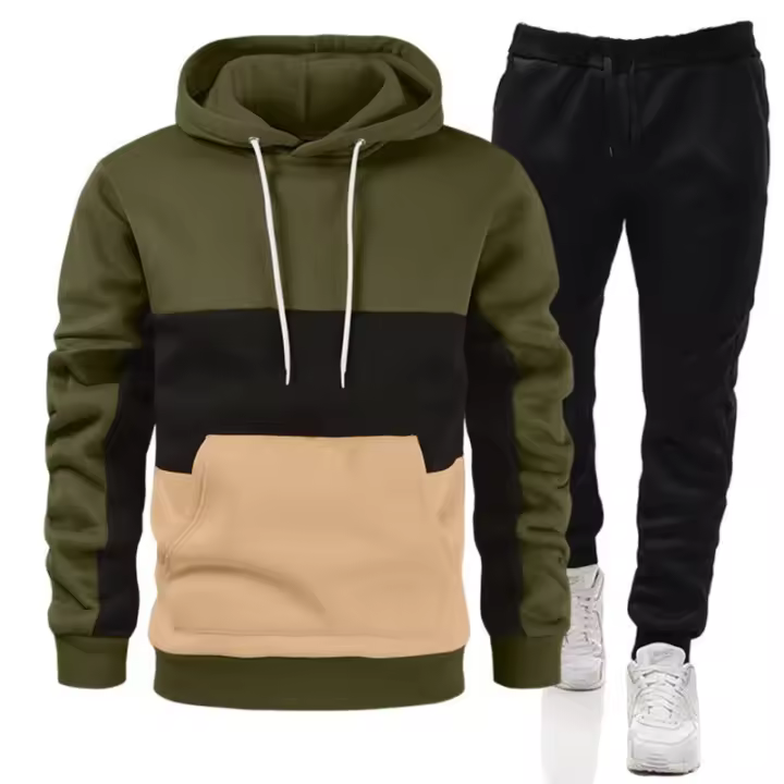 Chándal deportivo informal de alta calidad para hombre, equipado con 2 sudaderas con capucha y pantalones modernos de primavera/verano. - 1