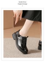 Nuevo otoño cabeza redonda de cuero suave con cordones zapatos individuales de suela plana blanco versátil británico pequeño zapatos de cuero - details 14