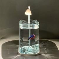 Pecera de paisaje acrílico de alta transparencia con luz LED, inastillable, para peces dorados, con tapa, para la sala de estar del hogar. - details 9