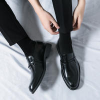Zapatos formales de negocios para hombre, calzado de cuero PU de tacón bajo, estilo británico, hebilla de Metal a la moda - details 18