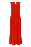 2025 Primavera/Novedad de verano moda Casual sin mangas cuello redondo Color sólido empalme encaje Split vestido de longitud media para mujeres - details 10