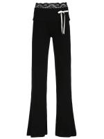 Pantalones acampanados de encaje para mujer, pantalones negros de cintura alta con lazo largo, ropa elástica cómoda de algodón estético - details 1
