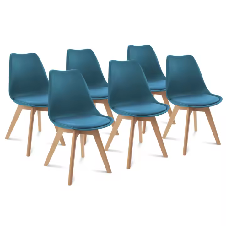 EGOONM-Sillas de comedor escandinavas, asiento acolchado de piel sintética y patas de haya, color azul pato SARA, juego de 6 unidades - 1
