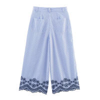 Conjunto de pantalones de pierna ancha para mujer, camisa a rayas con bordado hueco Retro francés, moda de verano - details 5