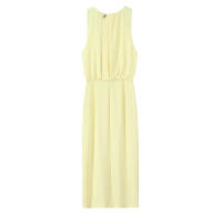 TRAFZA-vestido Midi elegante para mujer, vestidos informales de estilo de vacaciones de verano, sin mangas, lisos, con cuello redondo y dobladillo dividido - details 3