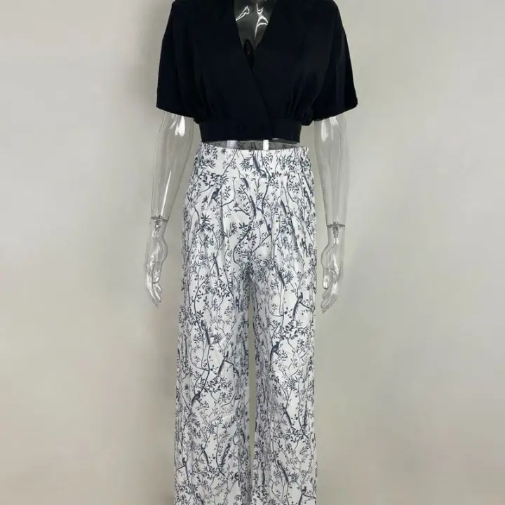 Conjunto de manga corta con estampado plisado y elegante para mujer 2025 - 1