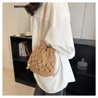 Bolso tipo cubo tipo bandolera tejido de paja para mujer, marca de diseñador de lujo, informal, a la moda, para viajes, playa, 2023 - details 7