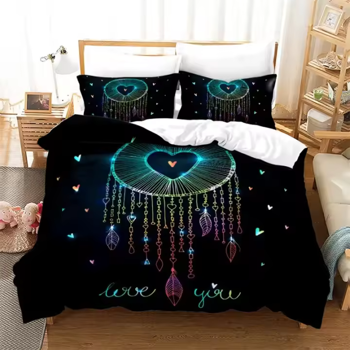 Juego de Ropa de Cama de Bohemia Mandala con Plumas Cubierta de Edredón de Microfibra de Flor Exótica Ideal para Habitación de Niños y Niñas - 1