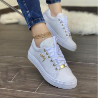 Zapatillas de deporte de cuero sintético para mujer, cómodas y a la moda, zapatos planos con plataforma transpirable, primavera y verano, - details 0