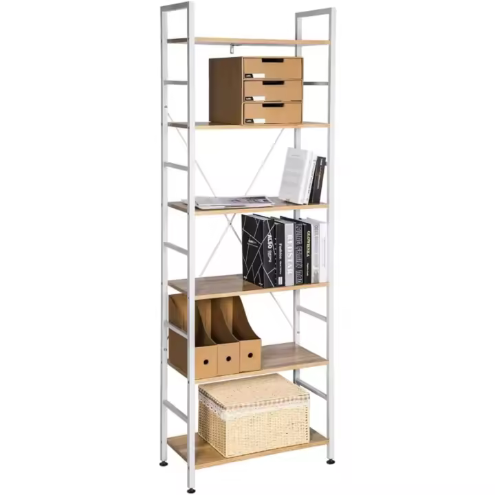 Estantería de 6 Niveles Alta Almacenamiento en Salón y Estudio Estantería de Madera y Metal - 1
