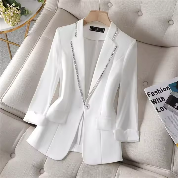 Blazer de otoño para mujer, chaqueta de protección solar de verano, chaqueta de traje nueva blanca, cárdigan negro fino a la moda para mujer - 1