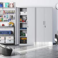 Armario de Garaje de 5 Estantes con 2 Puertas, Armario de Oficina, 40 x 80 x 180 cm, 1 Cerradura, Estantes Ajustables, Gabinete de Metal, Gris Mate OMC015G01 - details 7