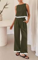 Conjunto de Pantalones de Moda de Cintura Alta y Piernas Anchos Camiseta Corta sin Mangas - details 13