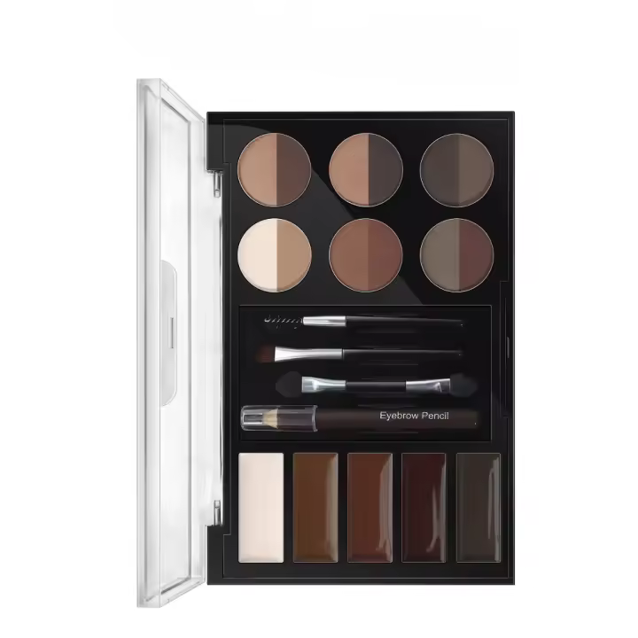 Juego de polvos para cejas, 12 colores de polvo para cejas, 4 plantillas para cejas, pincel y lápiz para cejas, voluminizador de gel - 1