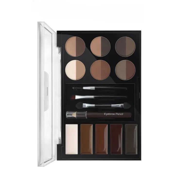 Juego de polvos para cejas, 12 colores de polvo para cejas, 4 plantillas para cejas, pincel y lápiz para cejas, voluminizador de gel - 1