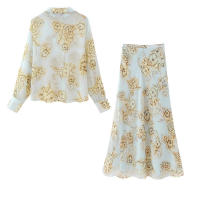 - Nueva llegada, camisa de moda con estampado floral para mujer, falda de cintura alta de longitud media, estilo americano y europeo - details 1