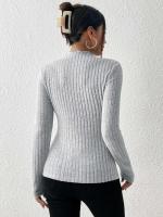 Top de punto de manga larga con cuello con volantes, camiseta interior a rayas con cuello medio para mujer, suéter informal de otoño-invierno - details 2
