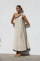 Novedad informal lisa para mujer para el verano de 2025, vestido largo francés, hombros inclinados y encaje, estilo festivo, temperamento - details 4