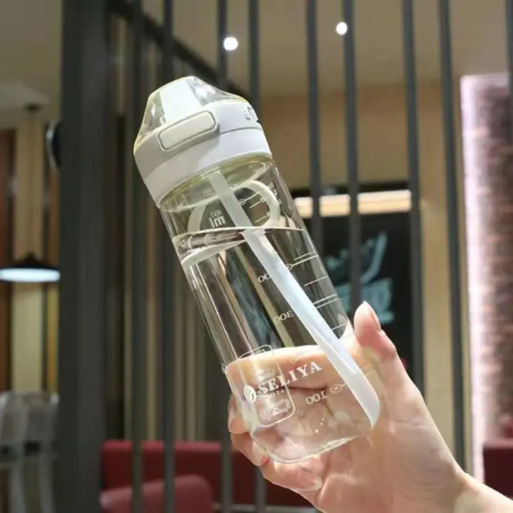 Botella de agua deportiva con mango de 500/650ml, botella de agua transparente de plástico con pajita, artículos para beber resistentes a caídas de alta capacidad - 1