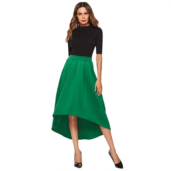 Falda Irregular de Cintura Alta y Media Larga para Mujeres Primavera 2025 Color Sólido Talla Grande - 1