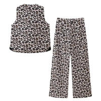TRAFZA-Conjunto de 2 piezas para mujer, pantalones largos con cremallera, informales, holgados, elegantes, con estampado de leopardo Vintage, sin mangas, con cuello en V - details 3