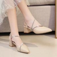 2025 nuevas sandalias de hadas viento bolsa de verano cabeza tacón grueso diamantes de imitación tacón alto con falda zapatos de mujer - details 4