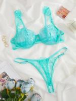 Conjunto de ropa interior de encaje Sexy para mujer, lencería erótica para mujer, sujetador transparente, Tanga, Mini picardías, calzoncillos, mono blanco 2024 - details 1