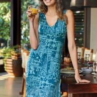 Vestido femenino informal de playa holgado con dobladillo ancho y cuello en V sin mangas estilo bohemio Vintage con estampado geométrico para mujer - details 11