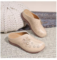 2025 Zapatos de mujer de suela blanda hueca europeos y americanos para pies gordos y anchos, nuevos zapatos de playa Baotou de alta gama de verano para mujer con suelas gruesas y medias pantuflas - details 32