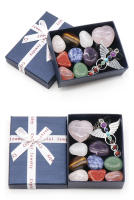 Colgante de ala de Ángel de 7 Chakras Natural, forma de corazón, cuarzo rosa, piedras pulidas caídas, juego de cristales curativos de energía, regalo con caja - details 2
