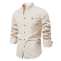 día del padre Otoño Nueva camisa social 100% algodón para hombre Camisa de manga larga de color sólido de alta calidad para hombres Camisas casuales con cuello alto para hombres - details 7
