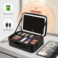 Gran necesidad de viaje con espejo LED iluminado, brillo ajustable, estuche de cosméticos profesional con soporte para brochas - details 0