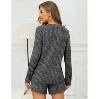 Conjunto de punto a rayas cepilladas de dos piezas para mujer, manga larga, color sólido, informal, otoño e invierno, 2024 - details 4