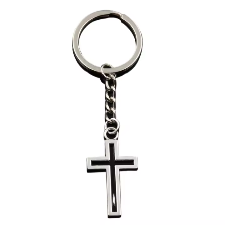 LLavero de moda de 38x21mm con Cruz hueca, colgantes de Color plateado, joyería DIY para hombre, llavero de coche, soporte de anillo, recuerdo para regalo - 1
