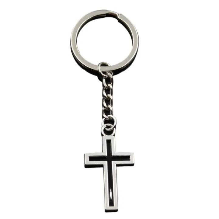 LLavero de moda de 38x21mm con Cruz hueca, colgantes de Color plateado, joyería DIY para hombre, llavero de coche, soporte de anillo, recuerdo para regalo - 1