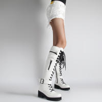 Botas de cuero con cremallera lateral para mujer, botines de tacón bajo a la moda, parte inferior gruesa con cordones, novedad de invierno de 2025 - details 26