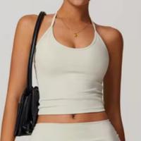 Top deportivo tipo halter sin mangas, ajustado, top corto de yoga para mujer, top de yoga sin espalda con sujetador incorporado y ajuste ceñido. - details 5