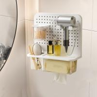 Estante de plástico para secador de pelo, caja de pañuelos para lavar la cara sin perforaciones montada en la pared, soporte para pañuelos clave para ahorrar espacio de gran capacidad para el hogar - details 7