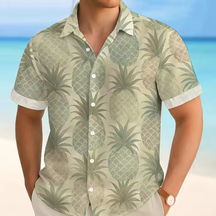 Conjunto Casual de Verano para Hombres Camiseta y Pantalones de Dibujos Animados de Piña - 1