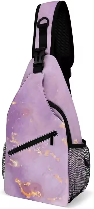 Bolso Cruzado de Lentejuelas Morado Ligero, Ajustable, Soporte para Botella de Agua - 1