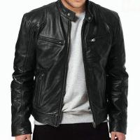 Chaqueta de Cuero para Hombres en Otoño Cuello de Stood, Estilo Motocicleta, Negro y Marrón - details 4