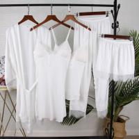 Conjunto De Pijamas Para Dormir Blancos De 5uds, Pijamas De Satén Ence Para Mujer, Kimono, Albornoz, Ropa De Dormir Suelta, Ropa De Dormir Informal Con Cuello En V Para El Hogar - details 5
