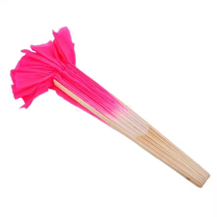 Abanico plegable de bambú con velo rosa vibrante para danza del vientre, accesorio de arte popular chino hecho a mano con diseño degradado, 39,88 cm de longitud, perfecto para actuaciones y entusiastas de la danza, ropa de danza exótica - 1