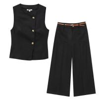 Conjunto Casual Elegante para Mujer Top sin Mangas con Botón, Pantalones Rectos Holgados, Moda de Verano 2025 - details 2