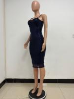Vestido con tirantes francés ajustado sin mangas con temperamento que abraza la cadera con lentejuelas para mujer - details 8