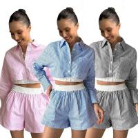 Conjunto de Moda para Mujer de Primavera 2024 Camisas de Manga Corta y Larga con Rayas Shorts - details 0
