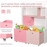 Estante de Libros para Niños con 4 Compartimentos Puerta y Cajones Extraíbles con Ruedas - details 4