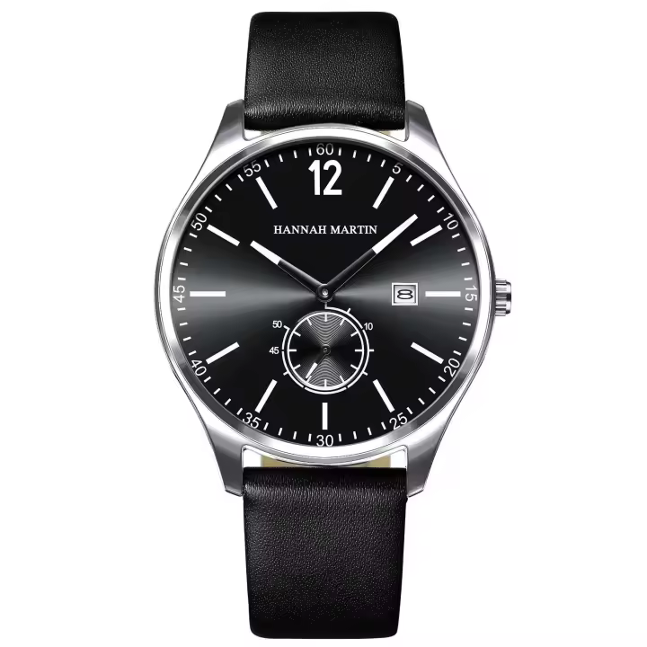 Reloj Deportivo de Cuero de Lujo para Hombres Hannah Martin Estilo de Negocios Negro de 42mm - 1